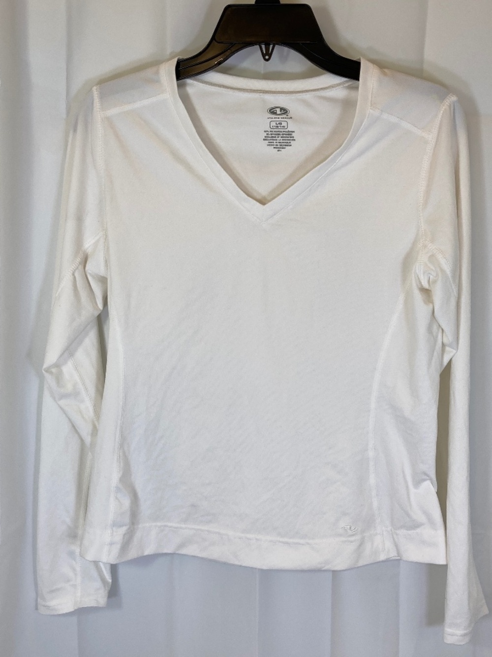 White Long Sleeve Athletic Works Shirt Size L 12/14 V Neck Worn Once